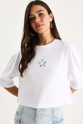 تیشرت سفید زنانه Straight Bianco Lucci - کد 948813396