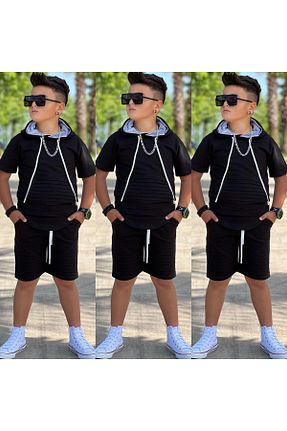 ست بالاتنه و پائین تنه مشکی بچه گانه بافت ixoskids club - کد 949824787