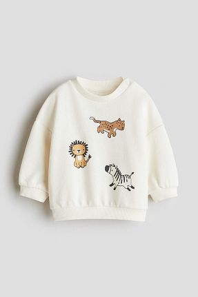 سوئیشرت سفید بچه گانه چاپی H&M - کد 949434470