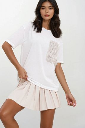 تیشرت سفید زنانه رگولار Trend Alaçatı Stili - کد 803313646