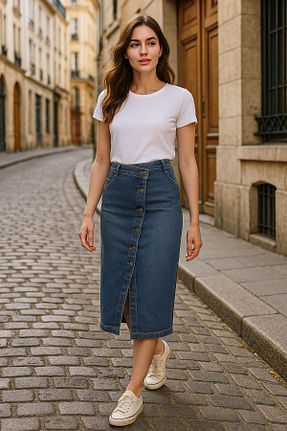 دامن سرمه ای زنانه جین BANNY JEANS - کد 922158651