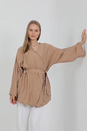 کیمونو و کافتان قهوه ای زنانه مخلوط ویسکون PASTELASTORE - کد 941388156