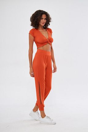 شلوار کرمگن نارنجی زنانه پنبه - الاستین Chandraswear - کد 827570588