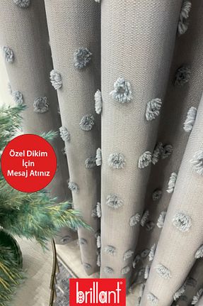پرده زمینه طوسی کتان Perde Pendik - کد 945210305