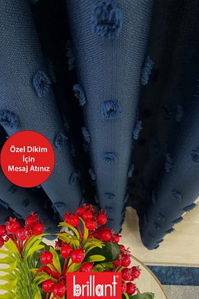 پرده زمینه سرمه ای کتان Perde Pendik - کد 945210300