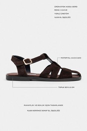 صندل قهوه ای زنانه پاشنه تخت NİŞANTAŞI SHOES - کد 949749714