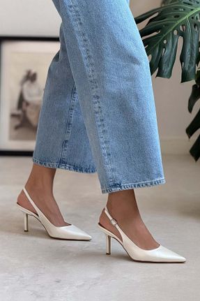 کفش پاشنه بلند کلاسیک سفید زنانه چرم مصنوعی NİŞANTAŞI SHOES - کد 949758735