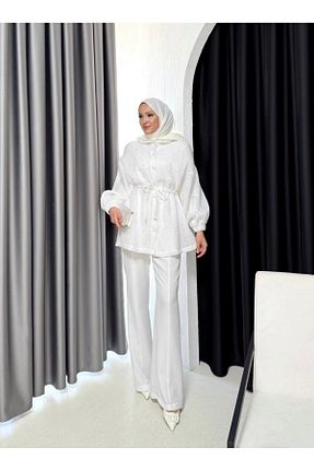 ست بالاتنه و پائین تنه سفید زنانه بافتنی Butik - کد 949993428