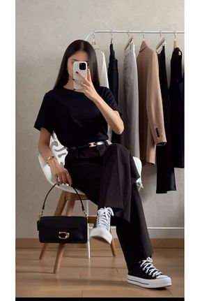 شلوار مشکی زنانه پارچه HATCELL - کد 856178489