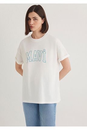 تیشرت سفید زنانه یقه دوچرخه Mavi - کد 641621515