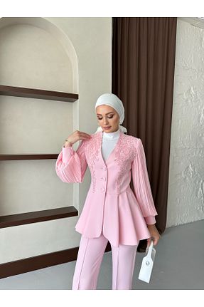 ست بالاتنه و پائین تنه صورتی زنانه بافتنی VUNTAL - کد 938161808