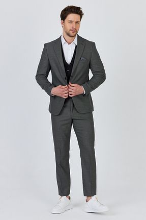 کت و شلوار طوسی مردانه یقه کتی Frappoli - کد 939076067