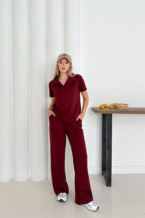 ست بالاتنه و پائین تنه زرشکی زنانه بافتنی TrendyFashion - کد 928836208
