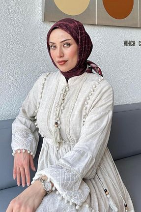 روسری زرشکی پلی استر lamelif - کد 939125725
