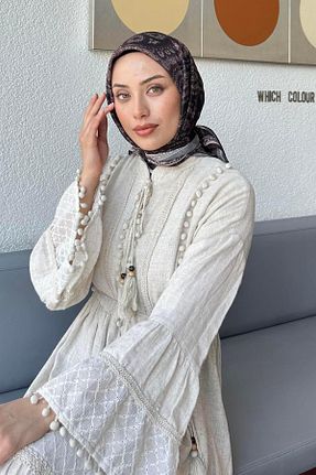 روسری قهوه ای پلی استر lamelif - کد 939115555
