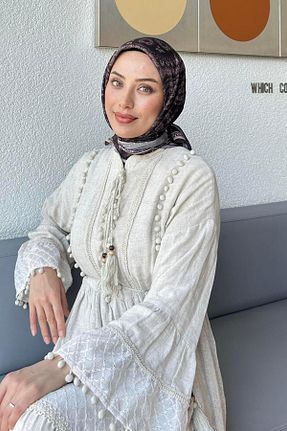 روسری قهوه ای پلی استر lamelif - کد 939115555