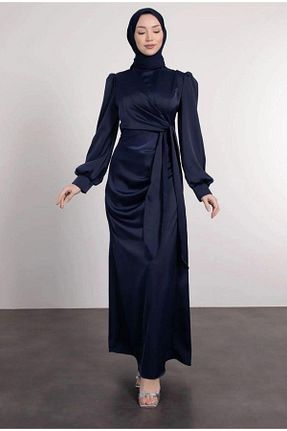 لباس مجلسی حجاب سرمه ای زنانه یقه ایستاده Suedcollection - کد 818676704