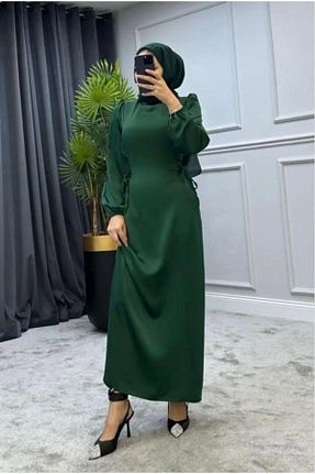 لباس مجلسی حجاب سبز زنانه یقه ایستاده Suedcollection - کد 816424005