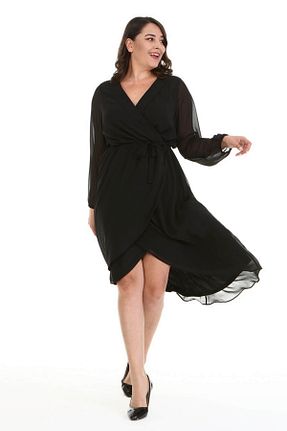 لباس مجلسی سایز بزرگ مشکی زنانه یقه هفت Myline - کد 273797033