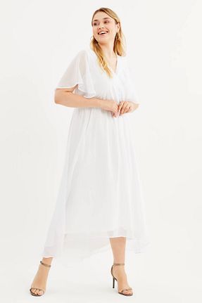 لباس مجلسی سایز بزرگ سفید زنانه یقه هفت Myline - کد 273797451