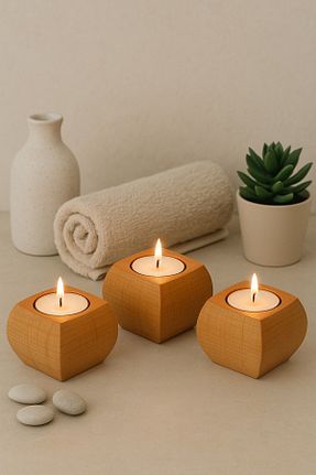 شمعدان و شمع گیر قهوه ای چوب wooden hands - کد 888998227