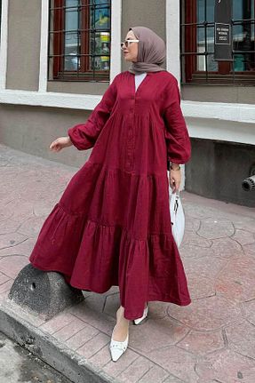 لباس حجاب زرشکی زنانه اورسایز lamelif - کد 949591379