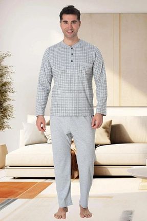 ست لباس راحتی سایز بزرگ طوسی مردانه پنبه ای Mecit Pijama - کد 949730541