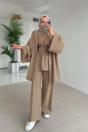 ست بالاتنه و پائین تنه حجاب قهوه ای زنانه رگولار Ka Hijab - کد 949787493