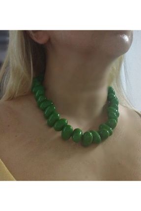 گردنبند جواهر سبز زنانه روکش طلا mos&more - کد 949891520