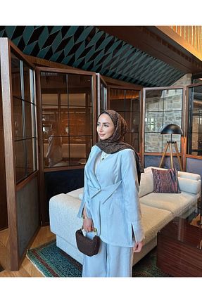ست بالاتنه و پائین تنه آبی زنانه بافتنی Butik - کد 950033328