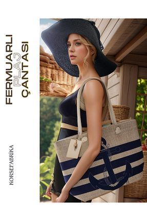 کیف ساحلی بژ زنانه حصیر korsefabrika trend mood store - کد 950336351