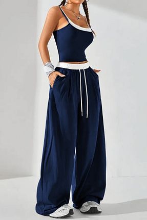 ست بالاتنه و پائین تنه سرمه ای زنانه بافتنی The Champ Clothing - کد 950599819