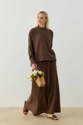 ست بالاتنه و پائین تنه قهوه ای زنانه بافتنی Hilay - کد 950639293