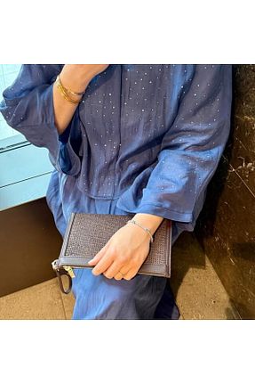 ست بالاتنه و پائین تنه سرمه ای زنانه کتان FA Butiq - کد 950652798