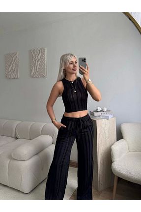 ست بالاتنه و پائین تنه مشکی زنانه بافتنی Zora Butik - کد 951028023