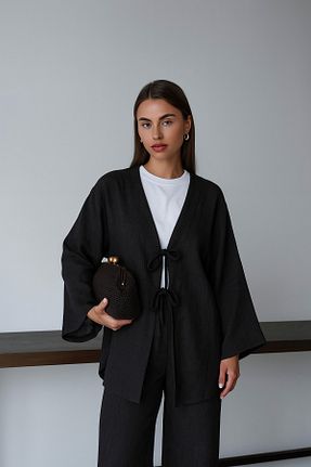 کیمونو و کافتان مشکی زنانه کتان NATUFIAN STORE - کد 951157814
