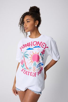 تیشرت سفید زنانه اورسایز Vooya Fashion - کد 951552813