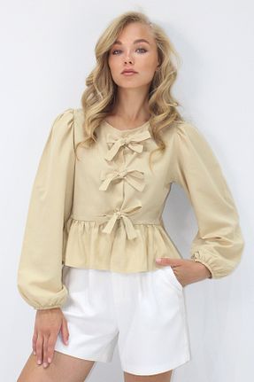 بلوز بژ زنانه ساده Trend Alaçatı Stili - کد 894027680