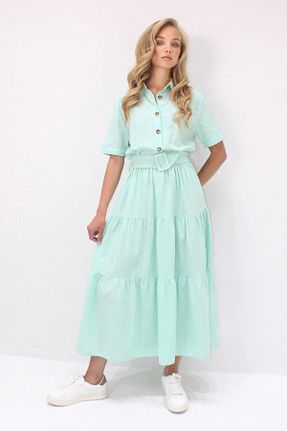 لباس سبز زنانه A-line Trend Alaçatı Stili - کد 950631814