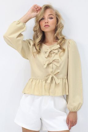 بلوز بژ زنانه ساده Trend Alaçatı Stili - کد 894027680