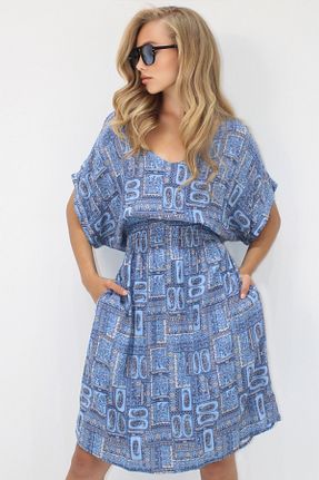 لباس آبی زنانه بافتنی Trend Alaçatı Stili - کد 950629169