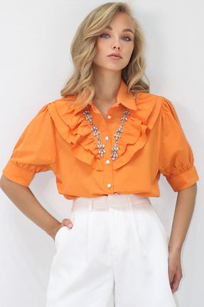 پیراهن نارنجی زنانه Fitted Trend Alaçatı Stili - کد 950629198