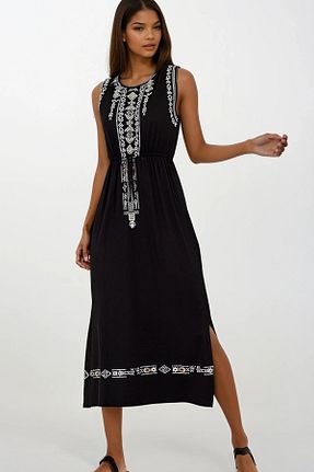 لباس مشکی زنانه بافتنی Trend Alaçatı Stili - کد 6387810