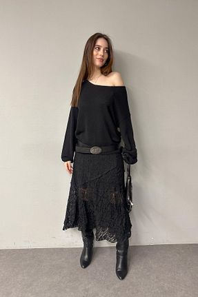 دامن مشکی زنانه رگولار lizge giyim - کد 901634054