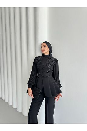 ست بالاتنه و پائین تنه مشکی زنانه بافتنی VUNTAL - کد 938161912