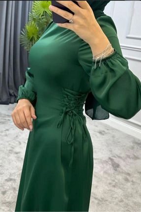 لباس مجلسی حجاب سبز زنانه یقه ایستاده Suedcollection - کد 816424005