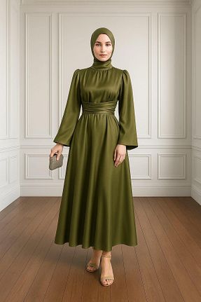 لباس مجلسی حجاب سبز زنانه یقه ایستاده Lamia Giyim - کد 946062329