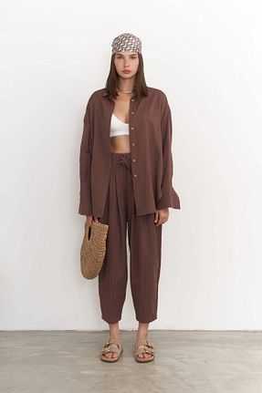 ست بالاتنه و پائین تنه قهوه ای زنانه بافتنی BOHEMAİ - کد 830527404