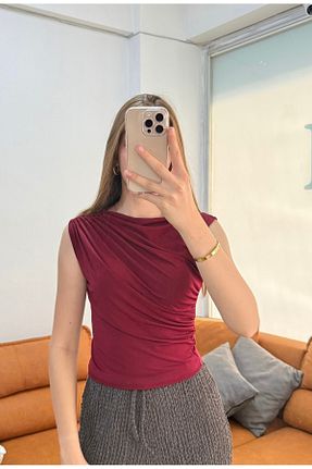 بلوز زرشکی زنانه ساده peri tower - کد 923907875