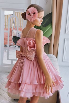 لباس مجلسی و فارغ التحصیلی صورتی بچه گانه بند دار By Feyza Kids Collection - کد 951496258